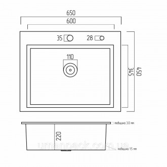 Кухонна мийка Platinum Handmade 65*45 (650x450x230 мм) це відмінне стильне рішен. . фото 7