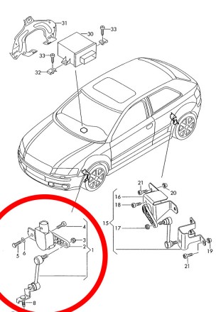 Датчик коректора фари, положення кузова в зборі VW Golf, Jetta, Touran (датчик р. . фото 6