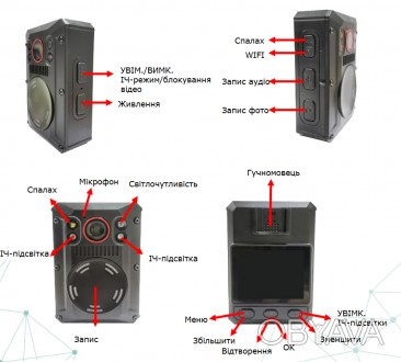  Нагрудний відеореєстратор RECODA M502B-WG 2K(4Mp) 128GB GPS WI-FI з WiFi, вбудо. . фото 1