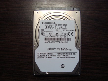 Жорсткий диск Toshiba 320GB 5400rpm 8MB MK3259GSXP 2.5 SATAII в гарному робочому. . фото 2