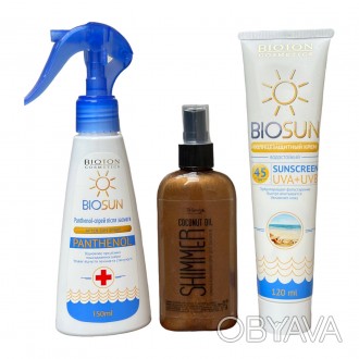 Набір сонцезахисних засобів: крем SPF 45 + шиммер + пантенол