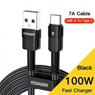 Кабель Essager Fast Charging USB to Type-C PD100W 7A 100 cм предназначен для син. . фото 2