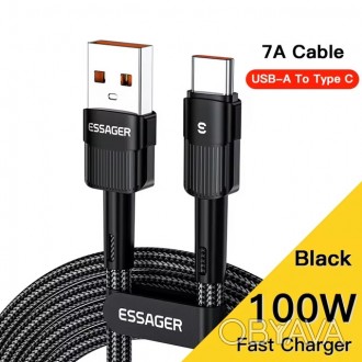 Кабель Essager Fast Charging USB to Type-C PD100W 7A 100 cм предназначен для син. . фото 1