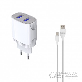 Мережевий зарядний пристрій Aspor A811 (2 USB/2.4 A) + кабель USB — Micro-білий
