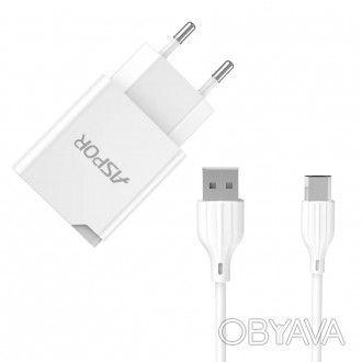 Мережевий зарядний пристрій Aspor A827 IQ (USB/2.4A) + кабель USB — Micro-білий