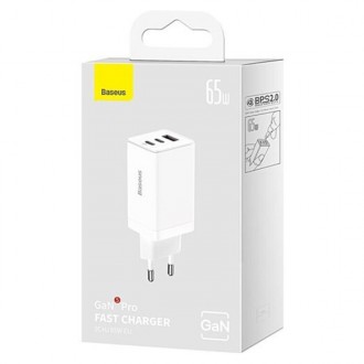 Мережевий адаптер Baseus GaN5 Pro Fast Charger QC4.0+PD3.0 65W USB+2Type-C 3A
Ba. . фото 2