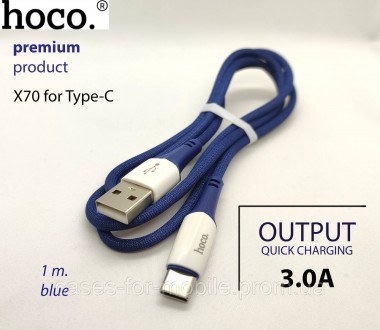 Зарядний кабель HOCO X70 USB to Type-C 3A 1m Blue.
Зарядний кабель підходить для. . фото 2