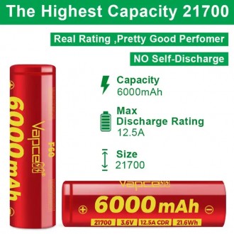 21700 Vapcell INR21700 F60 6000mAh 3.6V 12.5A

Высококачественный Li-ion аккум. . фото 2