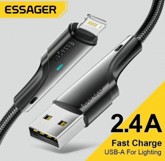 Зарядний кабель 2 м. Essager (USB/-ALightning) 2.4 А 480 Mbps чорний.
Швидке та . . фото 2