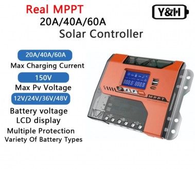 Y & H 60A МРРТ Солнечный контроллер 12V 24V 36V 48V регулятор батареи максимальн. . фото 8