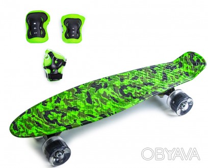 Набор СкейтБорд Penny Board. MILITARY + защита на колени, локти и ладони. Колеса. . фото 1