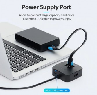 USB-хаб Vention 4-Port USB 3.0 дозволяє збільшити кількість USB роз"ємів на вашо. . фото 9