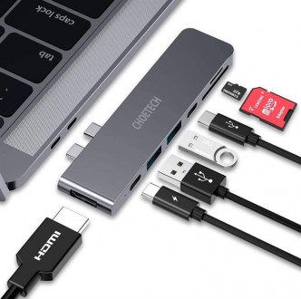 Концентратор USB C 7-в-1 для MacBook: Оснащений 4K HDMI, порт Thunderbolt 3, пор. . фото 3