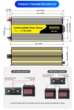 Чистий синусоїдний підвищувальний інвертор потужністю 5000 Вт.
Якщо джерела живл. . фото 5
