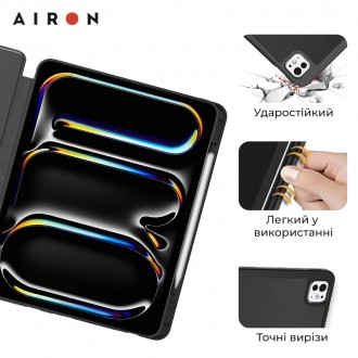 Чехол AIRON Premium SOFT для iPad Pro 11 2024 с защитной пленкой и салфеткой Bla. . фото 4