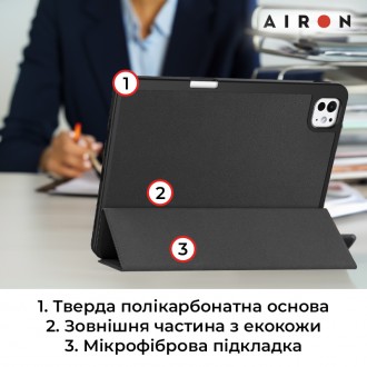 Чехол AIRON Premium SOFT для iPad Pro 11 2024 с защитной пленкой и салфеткой Bla. . фото 5