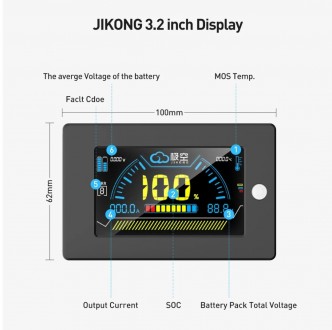 РК-дисплей для smart BMS Jikong кольоровий екран 2S-24S
	
	Джиконг 3,2 дюймовий . . фото 5