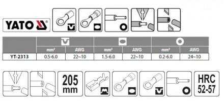 багатофункціональні кліщі для зняття ізоляції та обжимки дротів YATO YT-2313 із . . фото 4