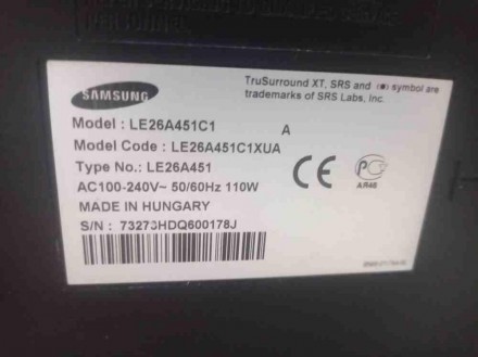 Производитель изделия	Samsung
Модель	LE26A451C1
Код от производителя	LE26A451C1
. . фото 4