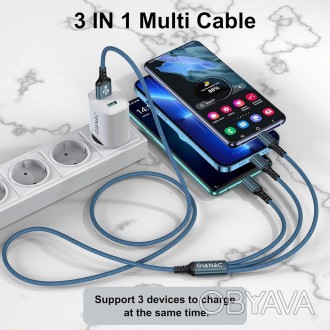 Multi USB кабель, универсальный зарядный кабель GIANAC 3 в 1 с разъемом Micro +