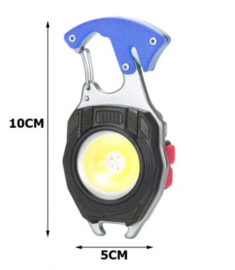LED фонарик W5147 аккумуляторный с Type-C 7в1, прикуриватель, карабин, нож, магн. . фото 5