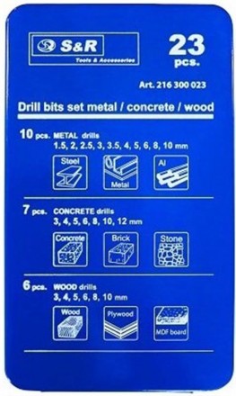 Спіральні свердла у кількості 23 штук поставляються у зручному металевому футляр. . фото 3