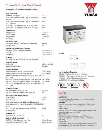 Аккумулятор Yuasa SWL2500E обладает повышенной мощностью, увеличенным сроком слу. . фото 3