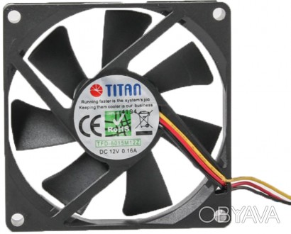 Вентилятор Titan TFD-8015 M 12 Z, 80х80х15мм, 3-pin, чорний характеризується при. . фото 1