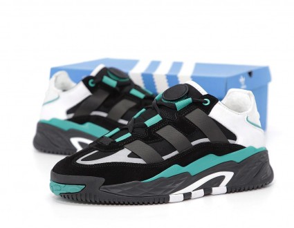 Зимние мужские черно-белые кроссовки Adidas Niteball Black Green White Winter Fu. . фото 2