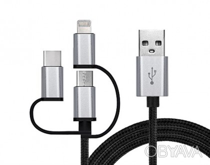 REAL-EL USB 2.0 Premium AM- 3 in 1 універсальний кабель для підключення micro US. . фото 1