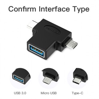 Перехідник Vention USB 3.1 Type-C / USB 3.0 OTG AF / microUSB BM (CDIB0) признач. . фото 7