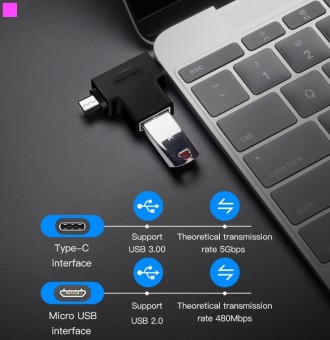 Перехідник Vention USB 3.1 Type-C / USB 3.0 OTG AF / microUSB BM (CDIB0) признач. . фото 11