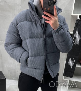 Куртка мужская зимняя серая вельветовая без капюшона Velvet M