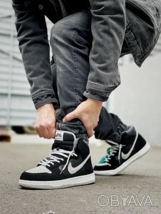 Кроссовки мужские черно-белые зимние Nike Dunk Мех (07305)