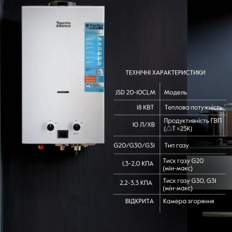 Колонка газова димохідна Thermo Alliance JSD20-10CLM 10 л у білому кольорі має в. . фото 4