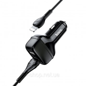 Автомобільний зарядний пристрій HOCO Z36 Leader dual port car charger set(iP) Bl. . фото 4