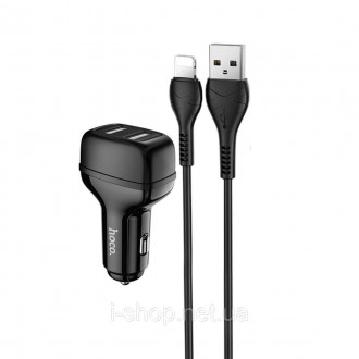 Автомобільний зарядний пристрій HOCO Z36 Leader dual port car charger set(iP) Bl. . фото 2