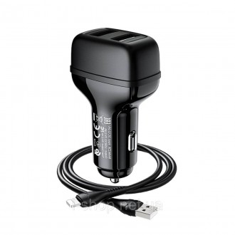 Автомобільний зарядний пристрій HOCO Z36 Leader dual port car charger set(iP) Bl. . фото 5