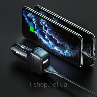 Автомобільний зарядний пристрій HOCO Z36 Leader dual port car charger set(iP) Bl. . фото 7