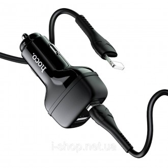 Автомобільний зарядний пристрій HOCO Z36 Leader dual port car charger set(iP) Bl. . фото 6