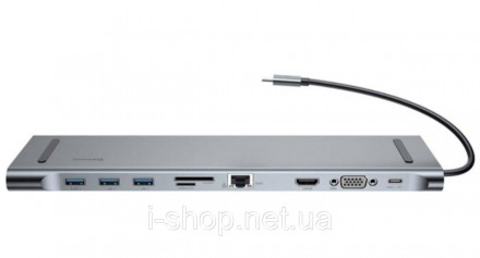 Baseus Enjoyment Series Type-C Notebook HUB Adapter (Gray) (PD/HDMI/VGA/RJ45/SD/. . фото 2