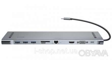 Baseus Enjoyment Series Type-C Notebook HUB Adapter (Gray) (PD/HDMI/VGA/RJ45/SD/. . фото 1