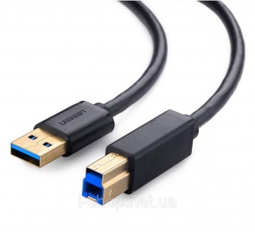 Кабель UGREEN US210 USB 3.0 AM to BM Print Cable 2m (Black）(UGR-10372) з позолоч. . фото 2