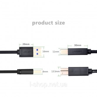 Кабель UGREEN US210 USB 3.0 AM to BM Print Cable 2m (Black）(UGR-10372) з позолоч. . фото 7