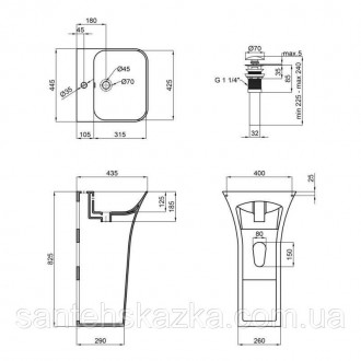 Комплект Qtap Crow: Раковина напольная моноблок 450x435x835 мм White + Донный кл. . фото 3