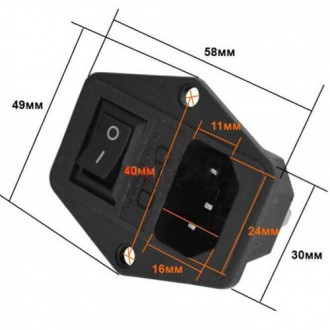 Штекер сетевой 3pin, монтажный, с клавишей, с ушами, корпус пластик
Штекер сетев. . фото 3