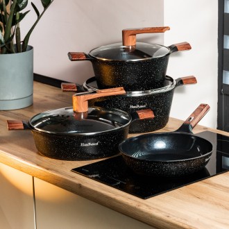 Набор кастрюль с крышками и сковорода с антипригарным покрытием черный. Дніпро. фото 1