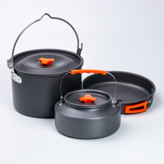 Набор туристической посуды в сумке для похода и кемпинга: кастрюля, сковорода, ч. Дніпро. фото 1