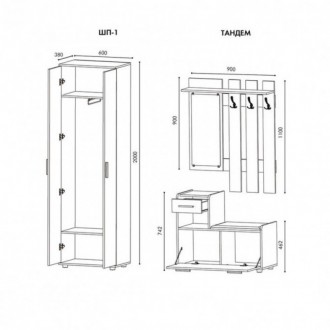 Прихожая Тандем с распашным шкафом ШП-1 и тумбой (правая) Дуб сонома + Трюфель П. . фото 4