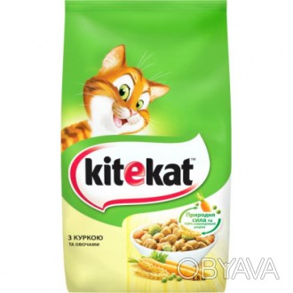 KITEKAT с курицей и овощами. Полнорационные сухой корм для взрослых кошек.Состав. . фото 1